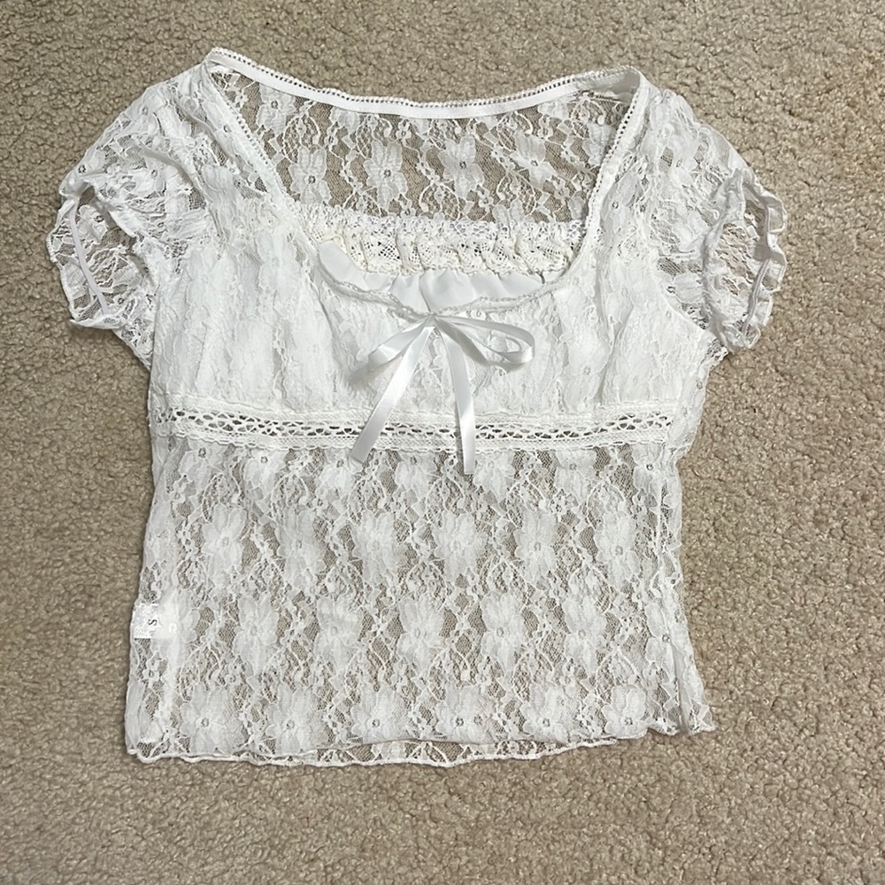 white lace sheer top
